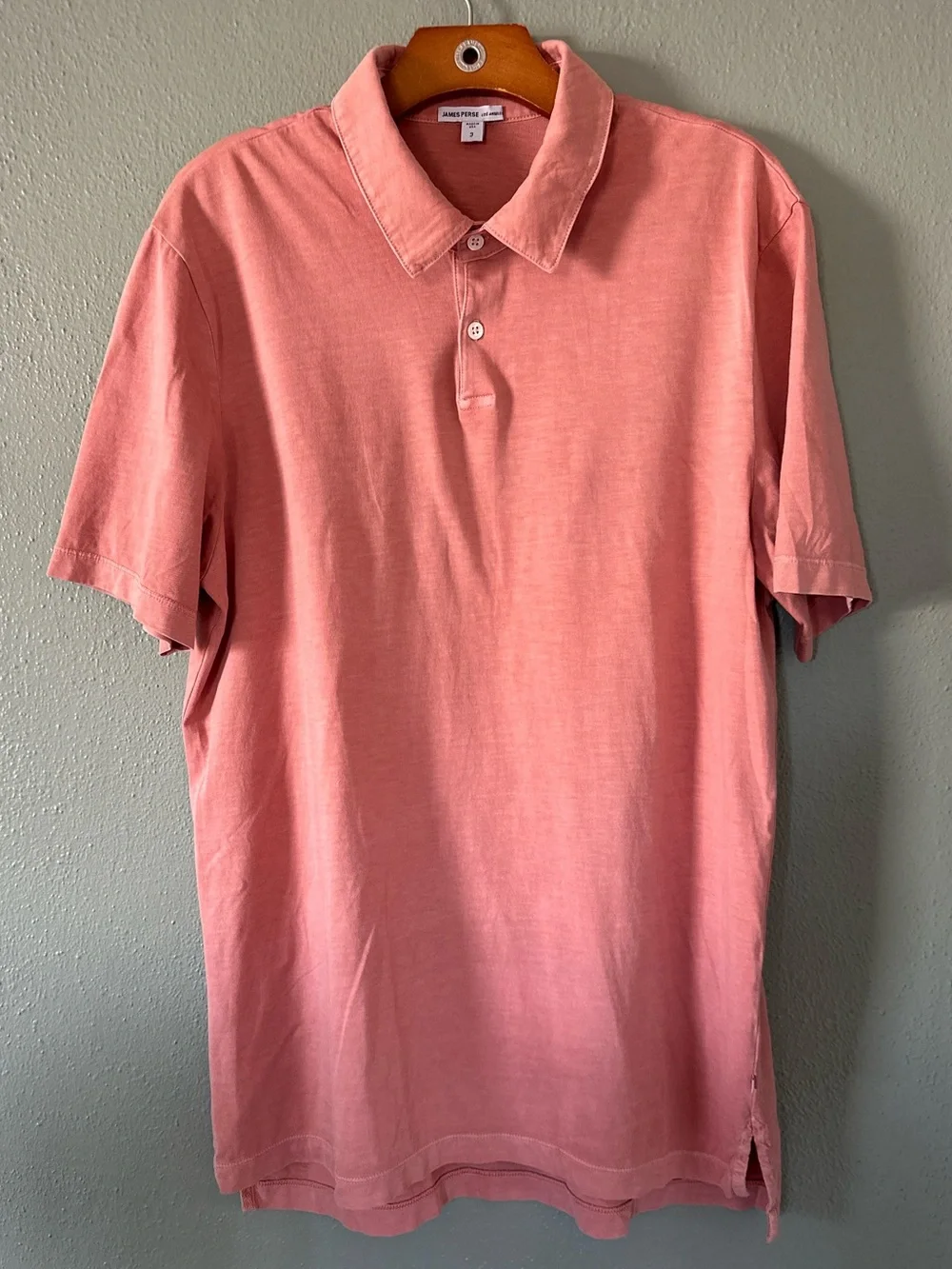 JAMES PERSE Sueded Jersey Polo Shirt | Coral Mens 3 - Picture 4 of 11